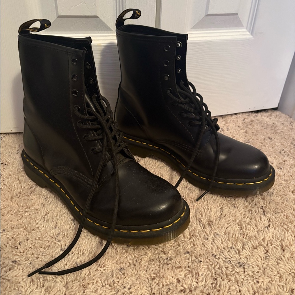 Dr. Martens Black Boots with Yellow Stitching